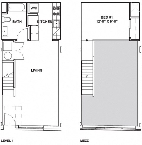 Floor plan for 2 beds, 2 baths, 961 sqft